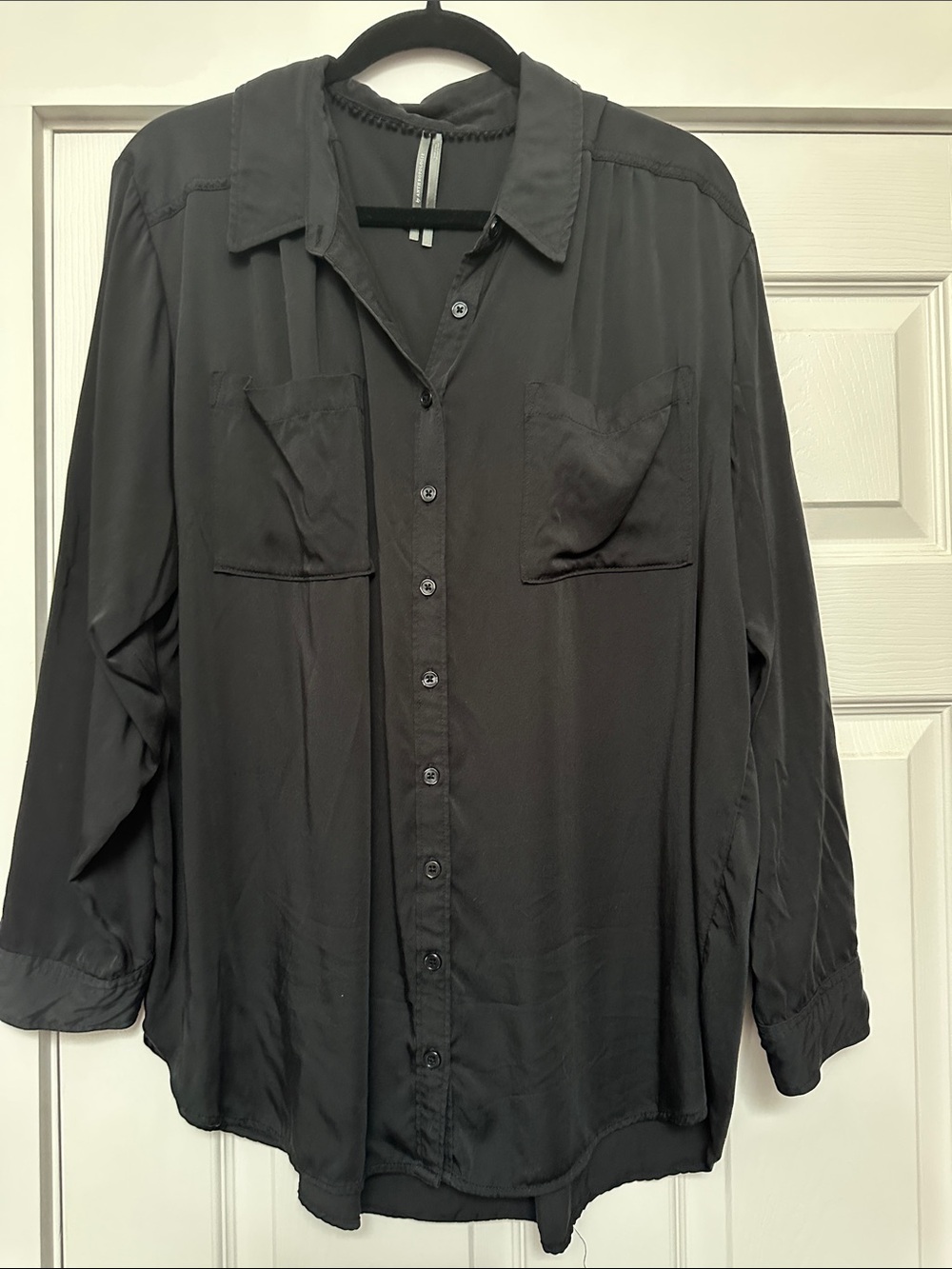 Anthropologie Black Button-Down Silk-Feel Blouse
